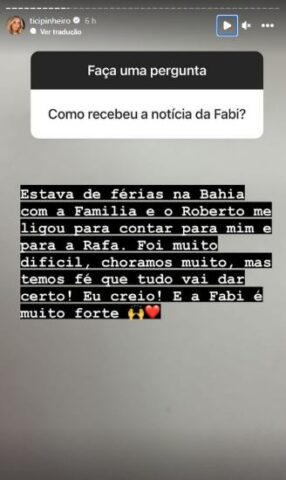 Ticiane Pinheiro respondendo a pergunta sobre a Fabiana (Reprodução: Instagram)