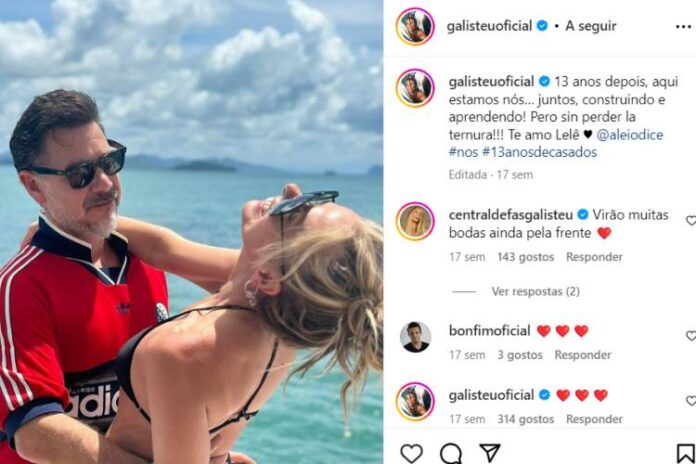 Adriane comemorando 13 anos de casamento com Alexandre (Reprodução: Instagram)