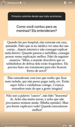 Fabiana Justus contando no na rede social (Reprodução: Instagram)