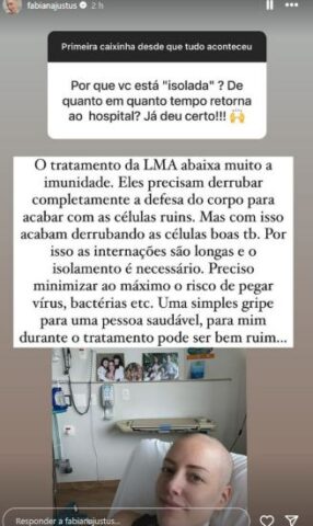 A resposta de Fabiana sobre o isolamento (Reprodução: Instagram)