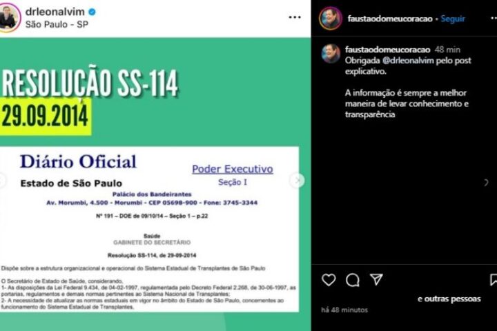 O post da família de Faustão na conta 'Faustão do Meu Coração', criada por eles após o primeiro transplante (Reprodução: Instagram)