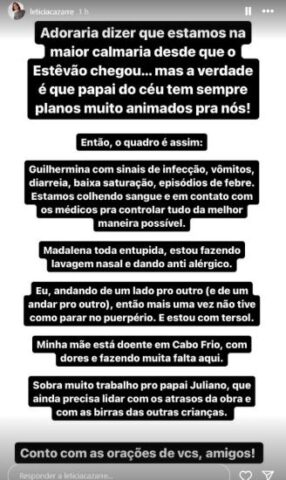 O desabafo de Letícia (Reprodução: Instagram)