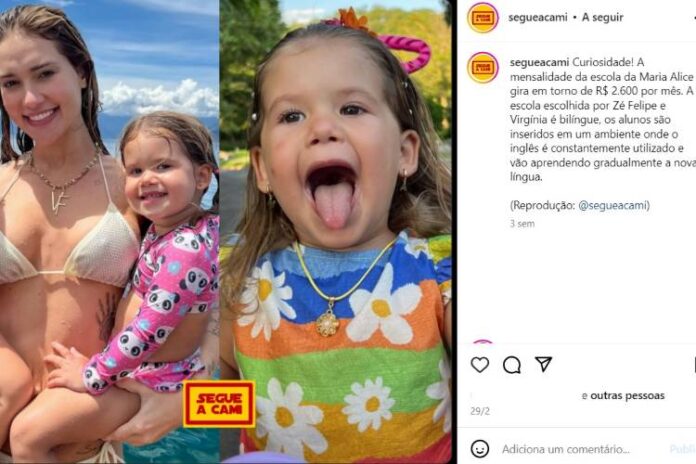 A postagemd o perfill 'Segue a Cami' sobre a escola da Maria Alice, que viralizou nas redes redes sociais (Reprodução: Instagram)