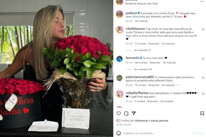 As flores que Leonardo deu para Poliana (Reprodução: Instagram)