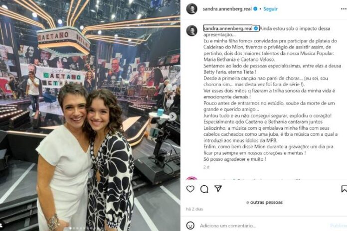 Sandra na gravação do Caldeirão sobre Maria Bethania e Caetano (Reprodução: Instagram)