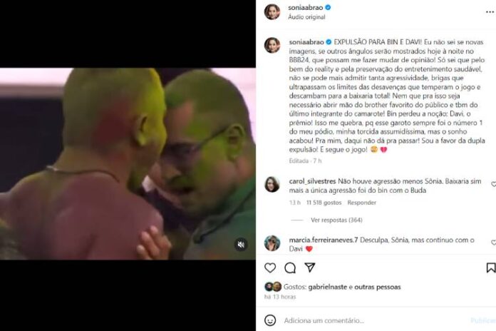 Sonia Abrão pedindo a expulsão de Davi e Bin (Reprodução: Instagram)