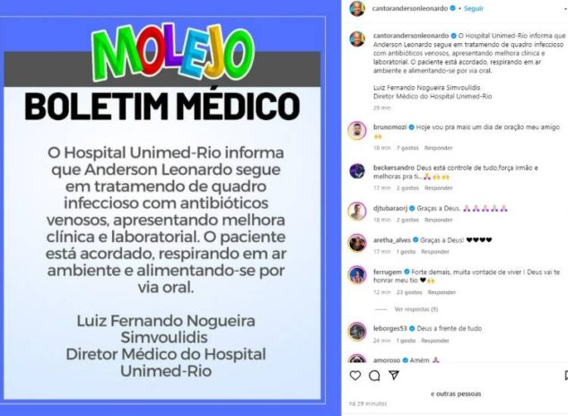 O boletim médico postado na rede social oficial de Anderson Leonardo (Reprodução: Instagram)