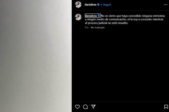 A publicação de Daniel Alves sobre o assunto nas redes sociais (Reprodução: Instagram)