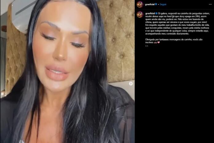 Gracyanne Barbosa fazendo um novo pronunciamento após a caixinha de perguntas com os fãs (Reprodução: Instagram)