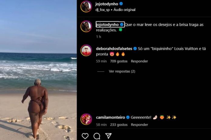 Confira a postagem de Jojo Todynho na praia (Reprodução: Instagram)