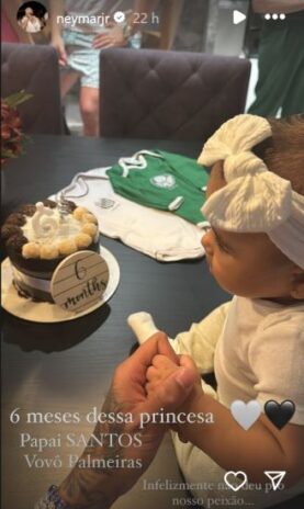 Neymar parabenizando a filha e aproveitando para comentar a partida do Santos e Palmeiras (Reprodução: Instagram)