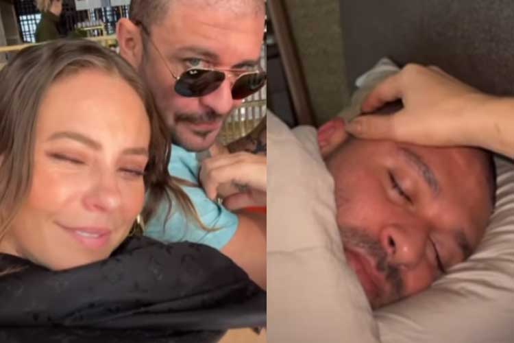 Paolla Oliveira pega Diogo Nogueira de surpresa e cantor se emociona: ‘Caiu um cisco no meu olho’