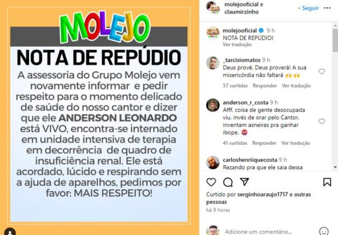 Post da equipe de Anderson