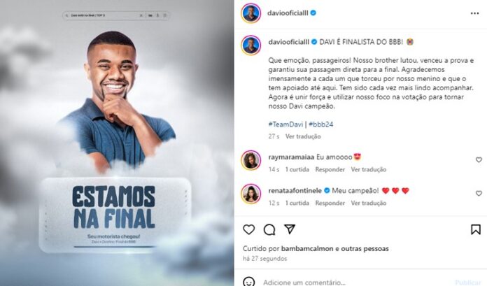 Post da equipe de Davi