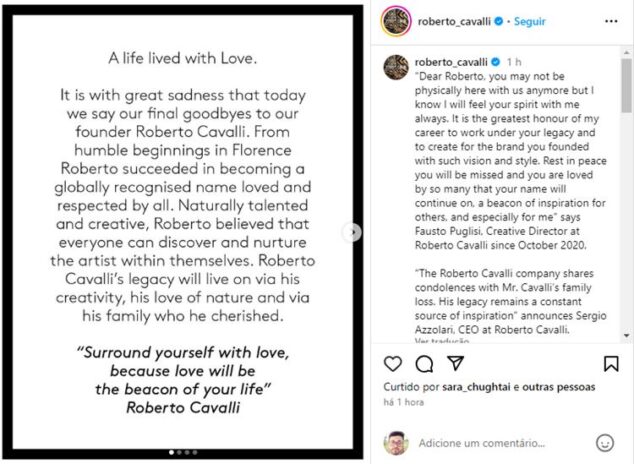 Post da equipe de Roberto