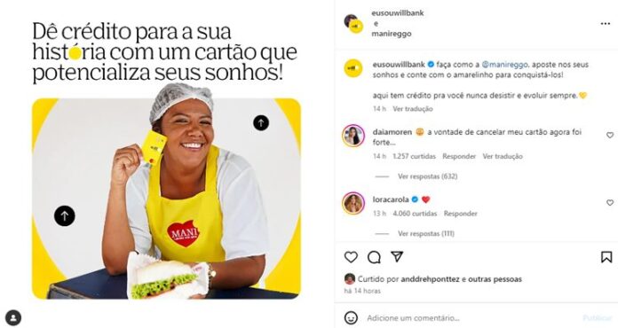 Post de Mani com o banco