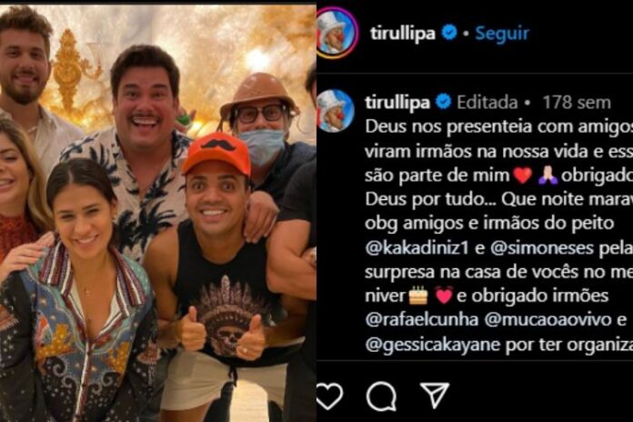 A publicação feita por Tirulipa na época na casa de Simone (Reprodução: Instagram)