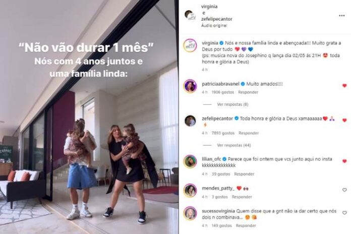 A postagem de Virginia Fonseca e Zé Felipe (Reprodução: Instagram)