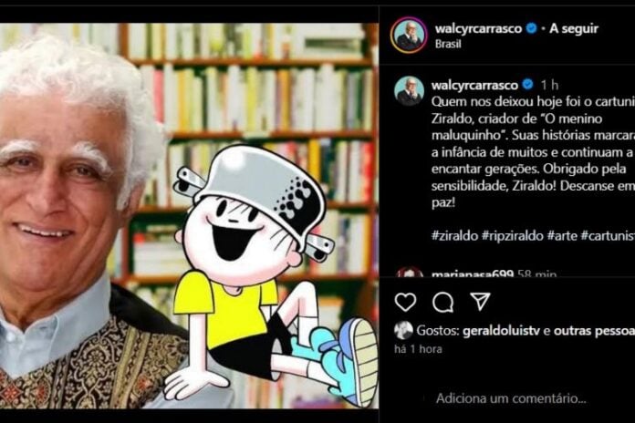Walcyr Carrasco homenageando Ziraldo nas redes (Reprodução: Instagram)