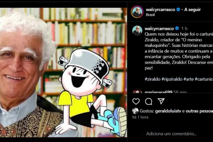 Walcyr Carrasco Walcyr Carrasco homenageando Ziraldo nas redes (Reprodução: Instagram)