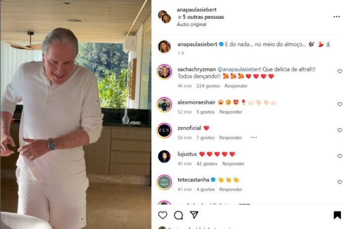 A postagram de Ana Paula Seibert sobre Roberto Justus dançando (Reprodução: Instagram)