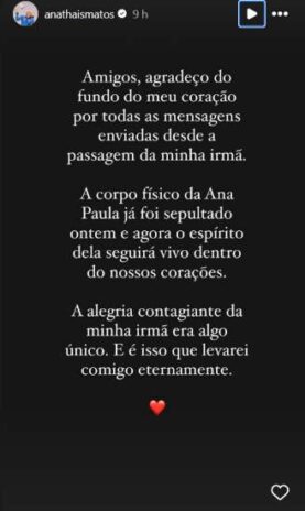 A segunda postagem de Ana Thais sobre o assunto (Reprodução: Instagram)