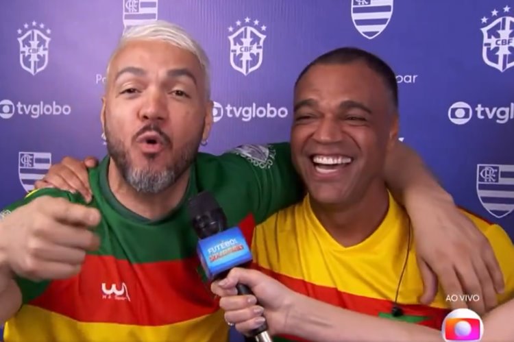 Belo e Denílson surgem juntos na TV Globo antes do ‘Futebol Solidário’ do ‘Domingão’