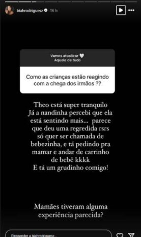 Biah Rodrigues, esposa de Sorocaba, respondendo os fãs (Reprodução: Instagram)