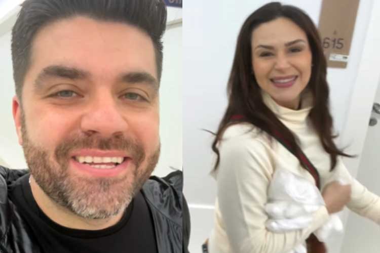 Marido de Nadja Haddad, Danilo Joan, segura o filho no colo pela primeira vez: ‘Dia mais feliz da minha vida’