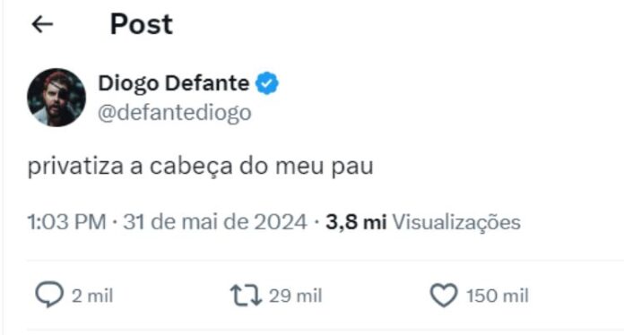 A publicação de Diogo Defante, sem citar nomes (Reprodução: Instagram)