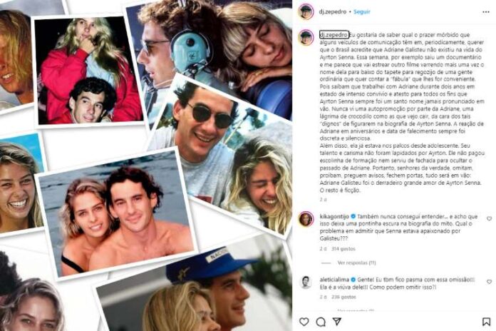 DJ Zé Pedro fazendo o desabafo em defesa de Adriane Galisteu (Reprodução: Instagram)