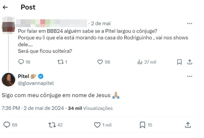 gio pitel Giovanna Pitel interagindo com os fãs (Reprodução: Instagram)