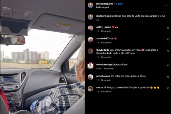 Janilda Nogueira, esposa dele, anunciando a alta do Roque (Reprodução: Instagram)