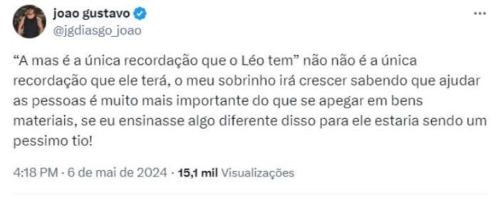 João Gustavo, irmão de Marília, relatando os comentários que leu (Reprodução: Twitter)