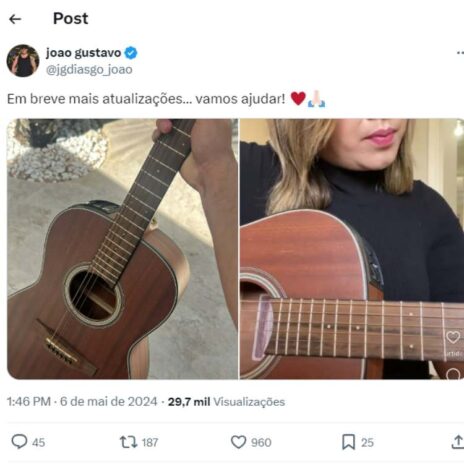 João Gustavo anunciando a rifa na rede social (Reprodução: Twitter/X)