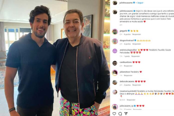 Julinho Casares e Faustão Julinho Casares homenageando o sogro Faustão (Reprodução: Instagram)