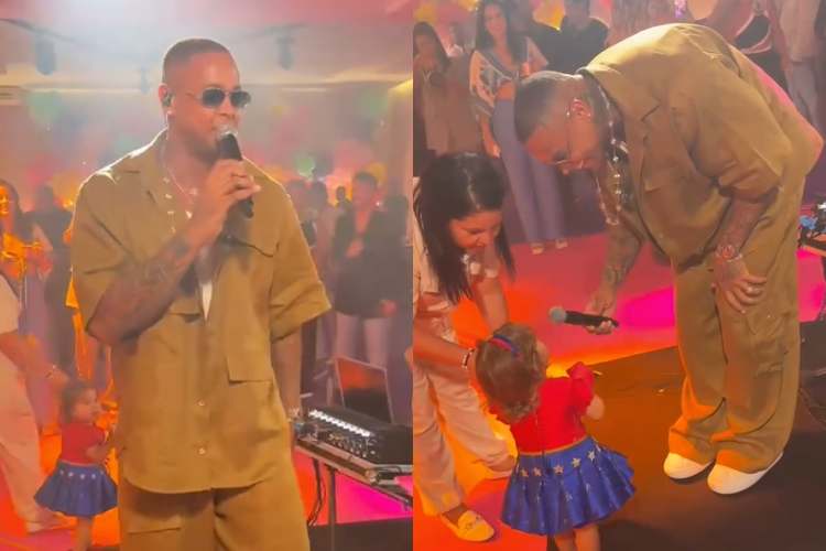 Léo Santana marca presença na festa de Maria Alice, filha de Virginia e Zé Felipe: “Que benção”
