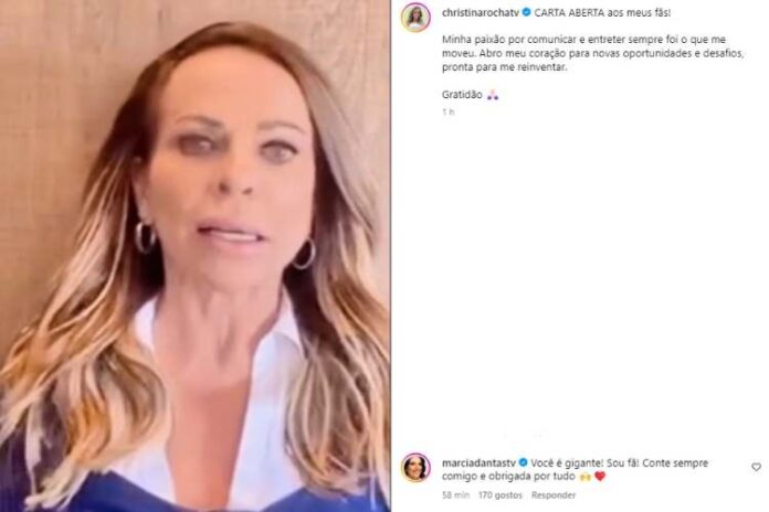 Márcia Dantas respondendo a postagem de Christina sobre saída do SBT (Reprodução: Instagram)
