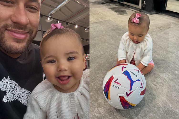 Neymar encanta ao surgir com Mavie e presenteia a filha com bola: “doce amor”