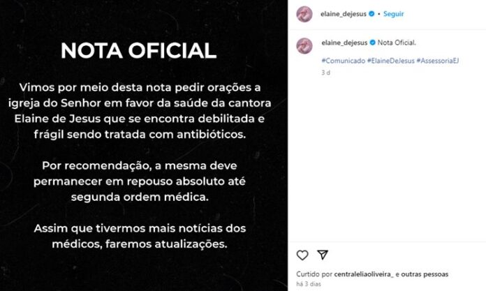 Post da equipe de Elaine