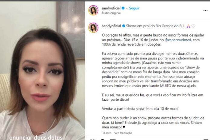 Sandy complementando na legenda da postagem (Reprodução: Instagram)