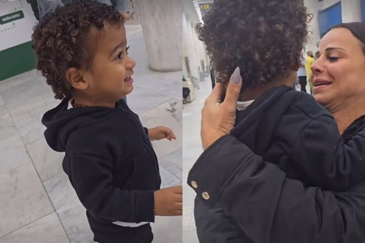 Viviane Araújo e filho vão às lágrimas em reencontro no aeroporto