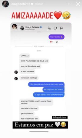 Diogo Defante compartilhou a conversa que teve com Neymar na DM da rede social, mas apagou horas depois (Reprodução: Instagram)