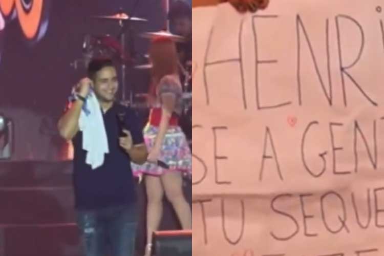 Henrique e Juliano são surpreendidos por mensagem de fã durante show