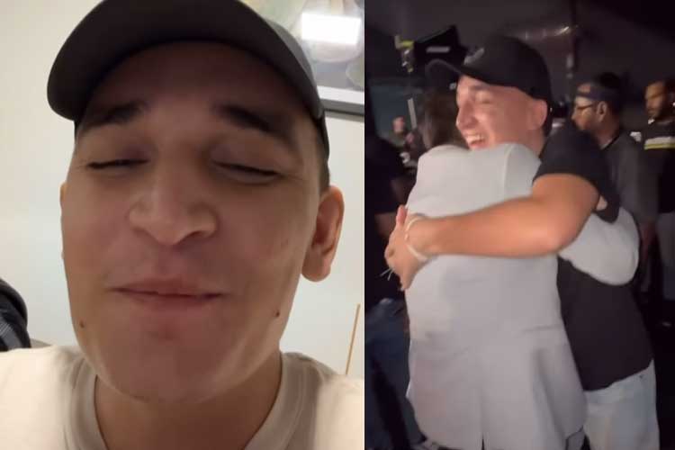 Cantor João Gomes se emociona ao conhecer Leonardo: ‘Que energia boa’