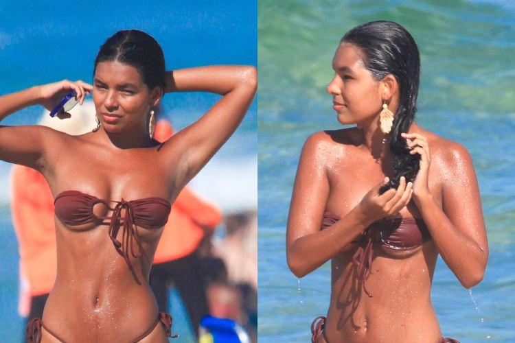 Mell Muzzillo, a Ritinha de ‘Renascer’, é flagrada na praia durante folga das gravações