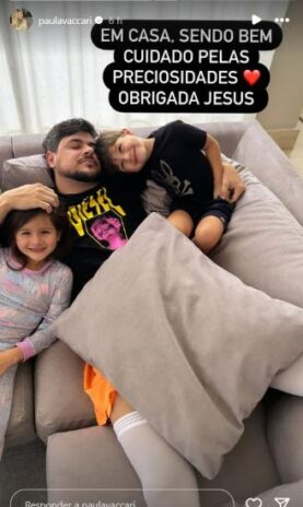 Paula Vaccari, esposa de Cristiano, contando que o cantor já está em casa (Reprodução: Instagram)