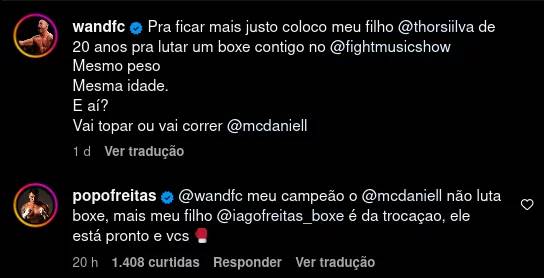 A interação entre Popó freitas e Wanderlei Silva dobre Daniel na época (Reprodução: Instagram)