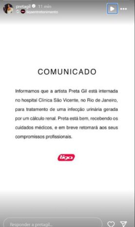 Confira o pronunciamento publicado na própria rede social da Preta Gil (Reprodução: Instagram)