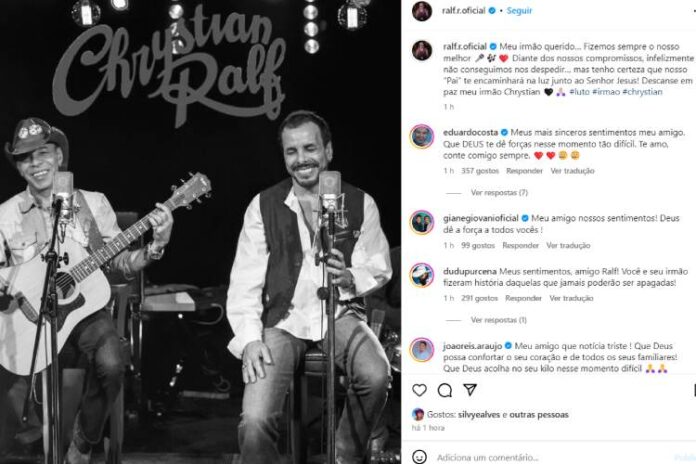 Confira o pronunciamento de Ralf sobre a morte de Chrystian (Reprodução: Instagram)